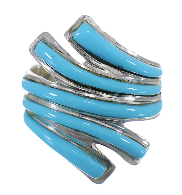 Southwest Turquoise Inlay Silver Ring Jewelry Size 4-3/4 IS60709